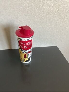 Tupperware Red-Lid Graphic Travel Tumbler with Black & White Print